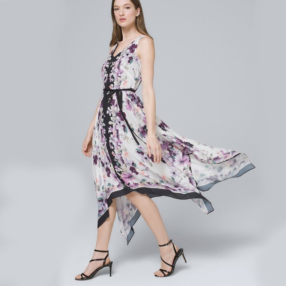 WHBM $150 GORGEOUS! Floral Handkerchief-Hem Dress Lilac Lavender 14 - Picture 2 of 8